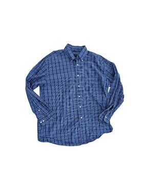 Nautica Mens Button-Down Shirt Navy Blue Plaid Size XL 100% Cotton Long Sleeve
